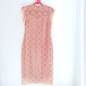 💕Beautiful Blush Pink Lace Midi Dress SZ M (8)
